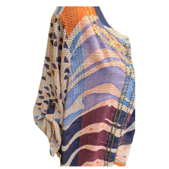 CHICO'S ABSTRACT PRINT SHEER TUNIC TOP - Picture 4 of 5